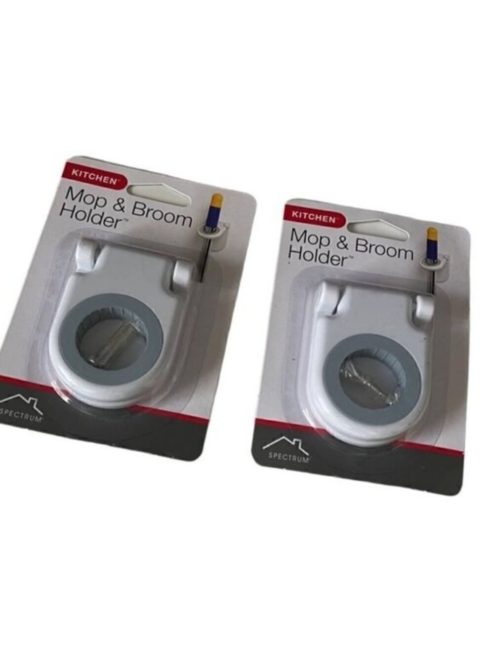 Spectrum Mop and Broom Holder Wall Mounted White Set of 2 New in Packaging